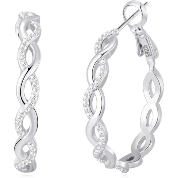 925 Sterling Silver Earrings Hoops for Women Lightweight Twisted Hoop - Picture 1 of 7